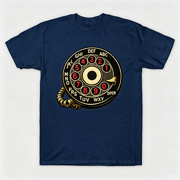 Vintage Rotary Phone Dial Pattern T-Shirt--VINT033