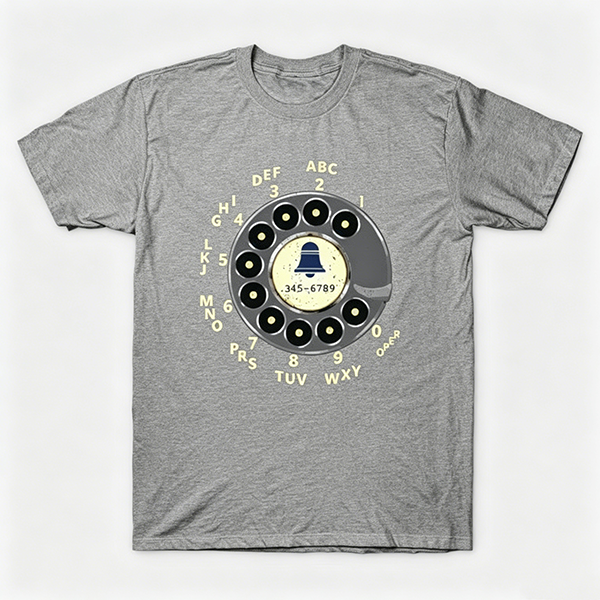 Vintage Rotary Phone Dial Pattern T-Shirt--VINT037