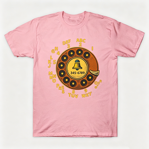 Vintage Rotary Phone Dial Pattern T-Shirt--VINT015