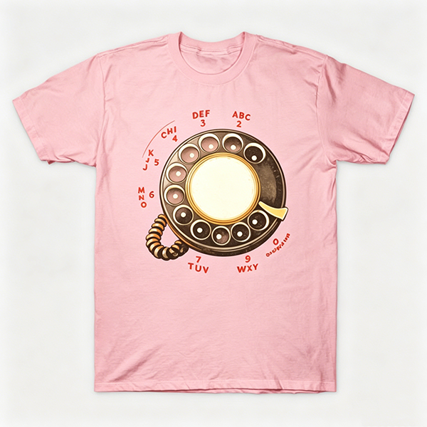 Vintage Rotary Phone Dial Pattern T-Shirt--VINT030