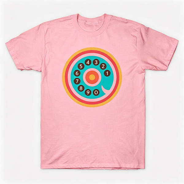Vintage Rotary Phone Dial Pattern T-Shirt--VINT006
