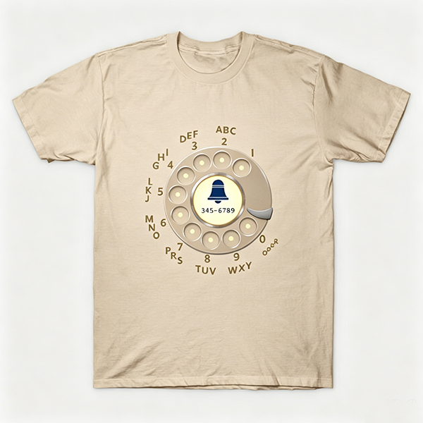 Vintage Rotary Phone Dial Pattern T-Shirt--VINT002