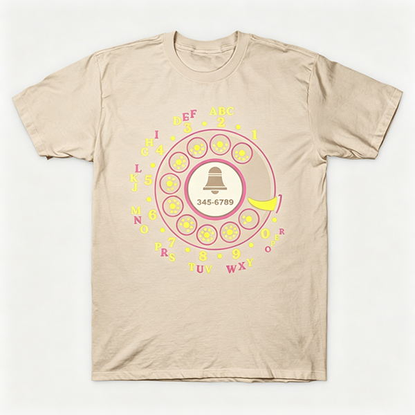 Vintage Rotary Phone Dial Pattern T-Shirt--VINT025
