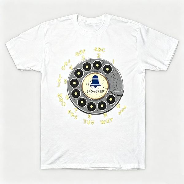 Vintage Rotary Phone Dial Pattern T-Shirt--VINT027