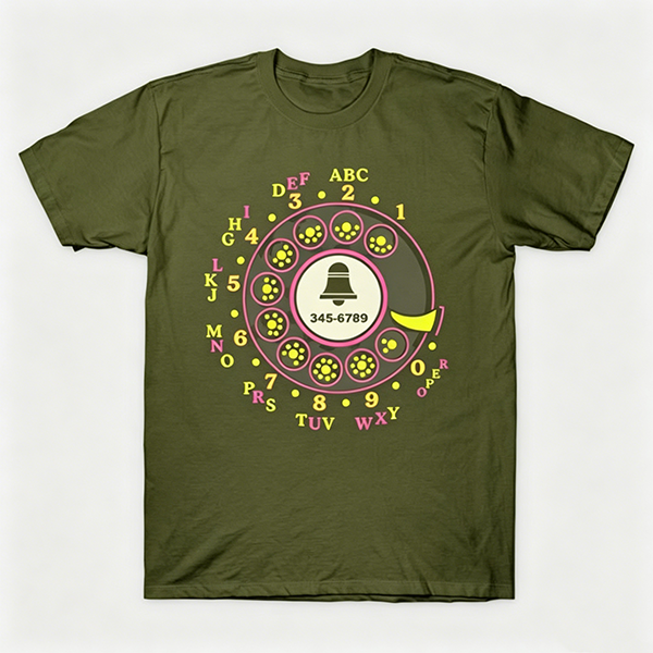 Vintage Rotary Phone Dial Pattern T-Shirt--VINT025