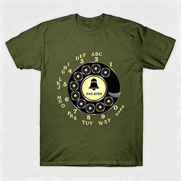 Vintage Rotary Phone Dial Pattern T-Shirt--VINT013