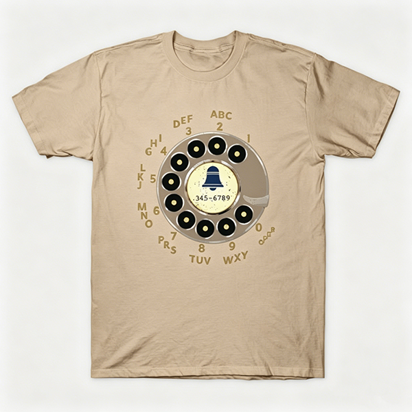 Vintage Rotary Phone Dial Pattern T-Shirt--VINT037
