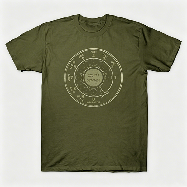 Vintage Rotary Phone Dial Pattern T-Shirt--VINT014