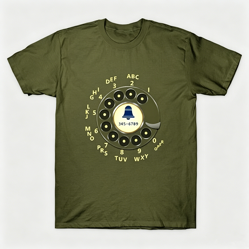 Vintage Rotary Phone Dial Pattern T-Shirt--VINT001