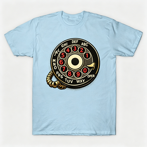 Vintage Rotary Phone Dial Pattern T-Shirt--VINT033