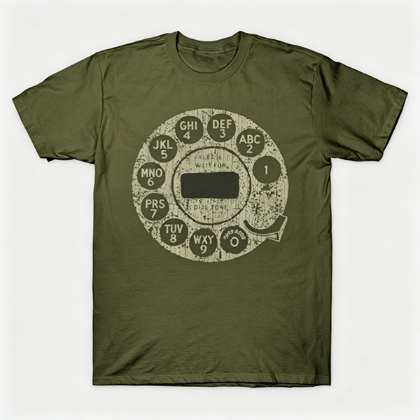 Vintage Rotary Phone Dial Pattern T-Shirt--VINT039