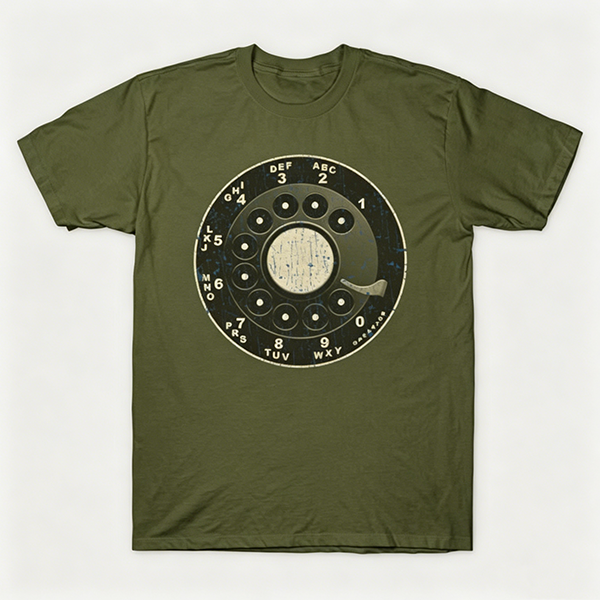 Vintage Rotary Phone Dial Pattern T-Shirt--VINT055