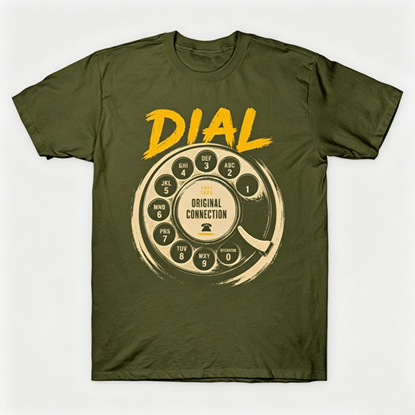 Vintage Rotary Phone Dial Pattern T-Shirt--VINT043