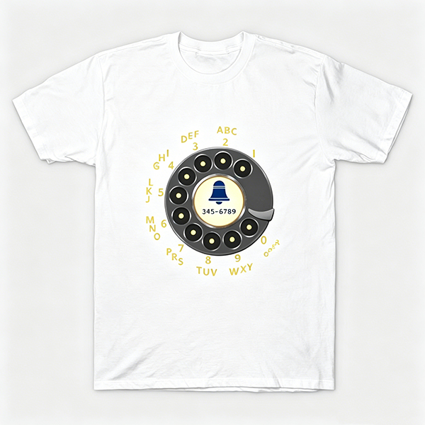 Vintage Rotary Phone Dial Pattern T-Shirt--VINT002