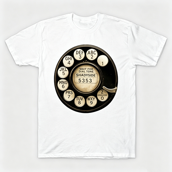 Vintage Rotary Phone Dial Pattern T-Shirt--VINT031