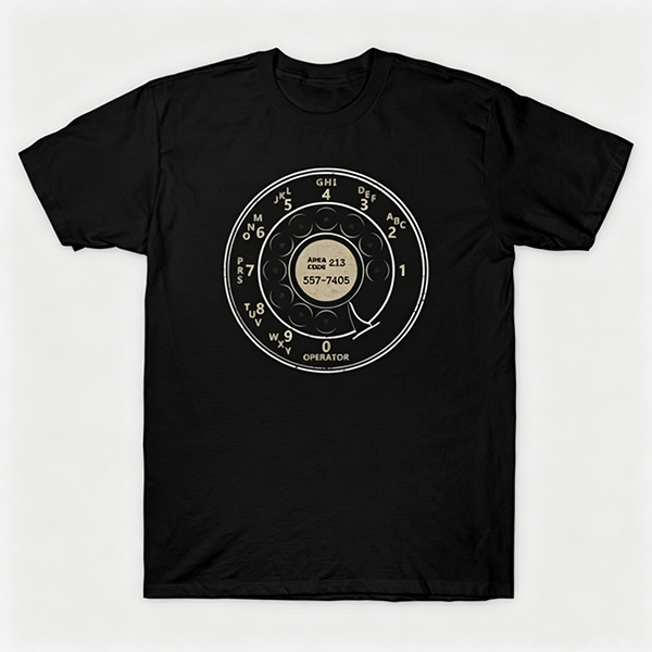 Vintage Rotary Phone Dial Pattern T-Shirt--VINT014
