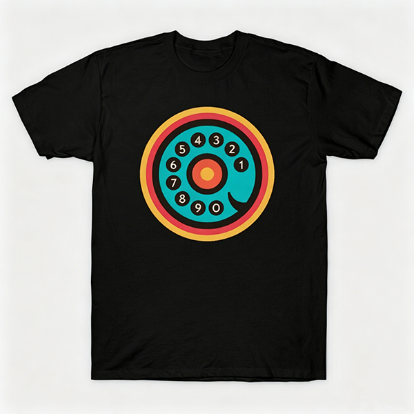 Vintage Rotary Phone Dial Pattern T-Shirt--VINT006