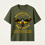 Buffalo Bill’s Body Lotion Horror Movie Parody Graphic T-Shirt for Dark Humor and Thriller Fans