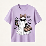 Boo Jee Chic Ghost Halloween T-Shirt with Leopard Print Accessories for Stylish Spooky Season Fans