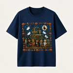 Vintage Halloween T Shirt for Men and Women Featuring Spooky Haunted House, Ghosts and Cute Trick or Treat Design