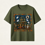 Vintage Halloween T Shirt for Men and Women Featuring Spooky Haunted House, Ghosts and Cute Trick or Treat Design