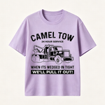 Funny Tow Truck T Shirt for Men Featuring Camel Tow 24 Hour Service Rescue Design and Roadside Humor