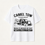 Funny Tow Truck T Shirt for Men Featuring Camel Tow 24 Hour Service Rescue Design and Roadside Humor