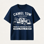 Funny Tow Truck T Shirt for Men Featuring Camel Tow 24 Hour Service Rescue Design and Roadside Humor