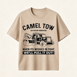 Funny Tow Truck T Shirt for Men Featuring Camel Tow 24 Hour Service Rescue Design and Roadside Humor