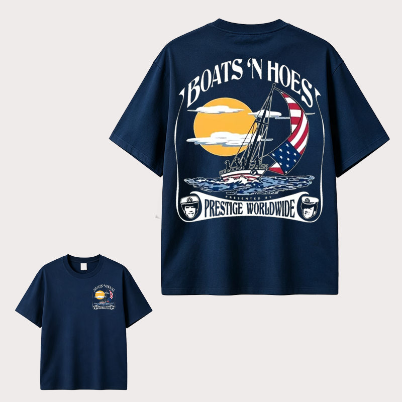 Boats N Hoes Vintage Sailing T-Shirt, Nautical American Coastal Graphic Tee