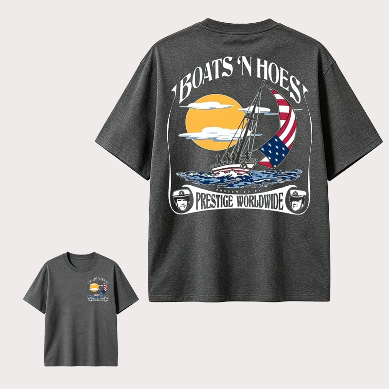 Boats N Hoes Vintage Sailing T-Shirt, Nautical American Coastal Graphic Tee