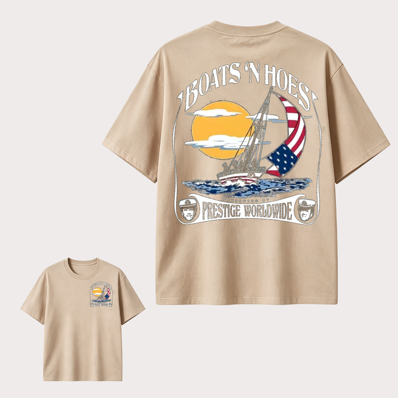Boats N Hoes Vintage Sailing T-Shirt, Nautical American Coastal Graphic Tee