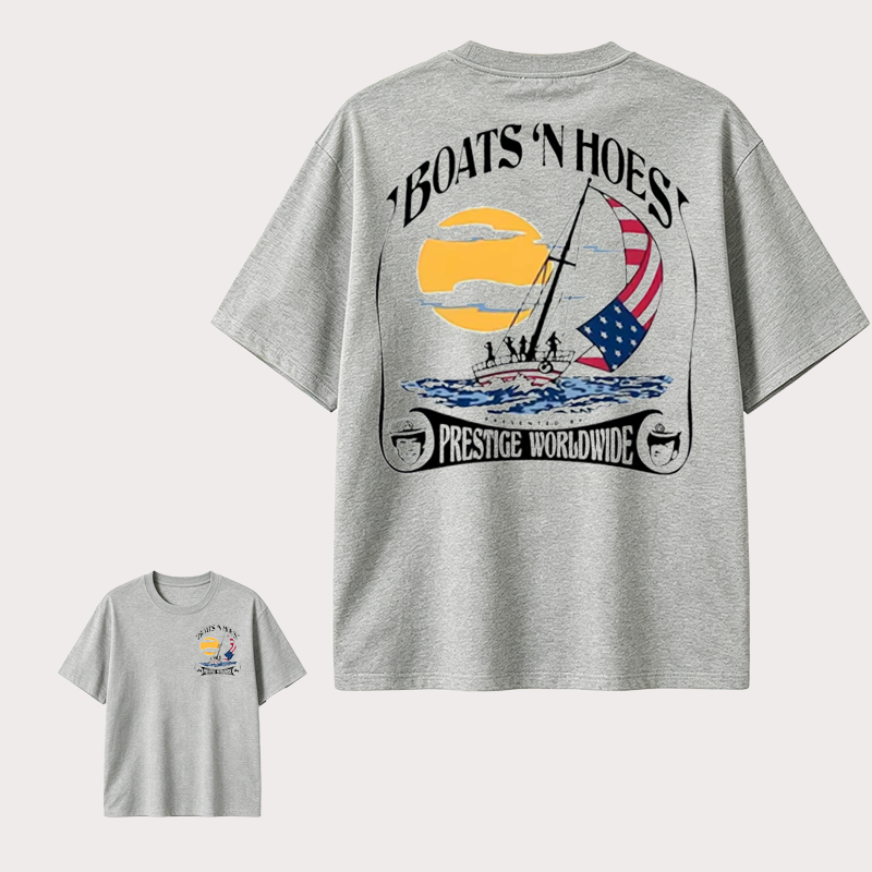 Boats N Hoes Vintage Sailing T-Shirt, Nautical American Coastal Graphic Tee