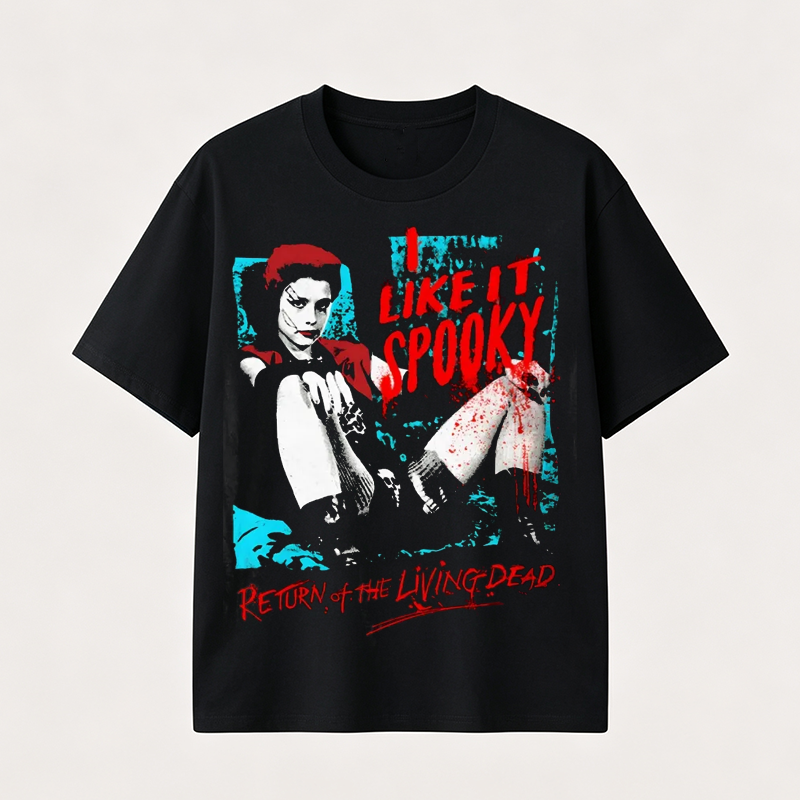 I Like It Spooky Horror Graphic T-Shirt – Retro Zombie Movie Style for Dark Streetwear Fans