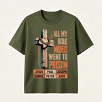 Faith Inspired Christian Graphic T-Shirt with Cross Design and Biblical Message of Strength