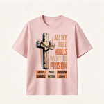 Faith Inspired Christian Graphic T-Shirt with Cross Design and Biblical Message of Strength