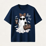 Boo Jee Chic Ghost Halloween T-Shirt with Leopard Print Accessories for Stylish Spooky Season Fans