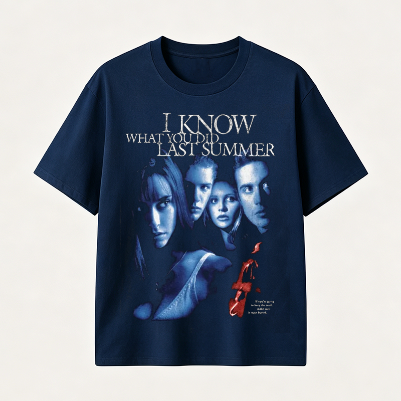 I Know What You Did Last Summer Horror Movie Graphic T-Shirt for Retro Thriller Fans and Collectors