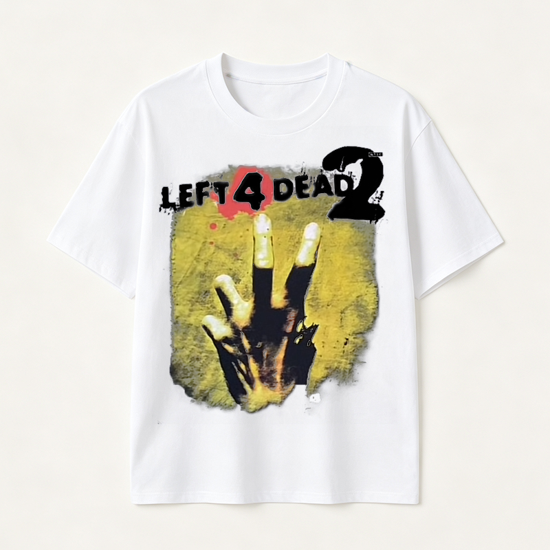 Left 4 Dead Inspired Horror Graphic T-Shirt with Zombie Survival Style and Dark Gaming Aesthetic