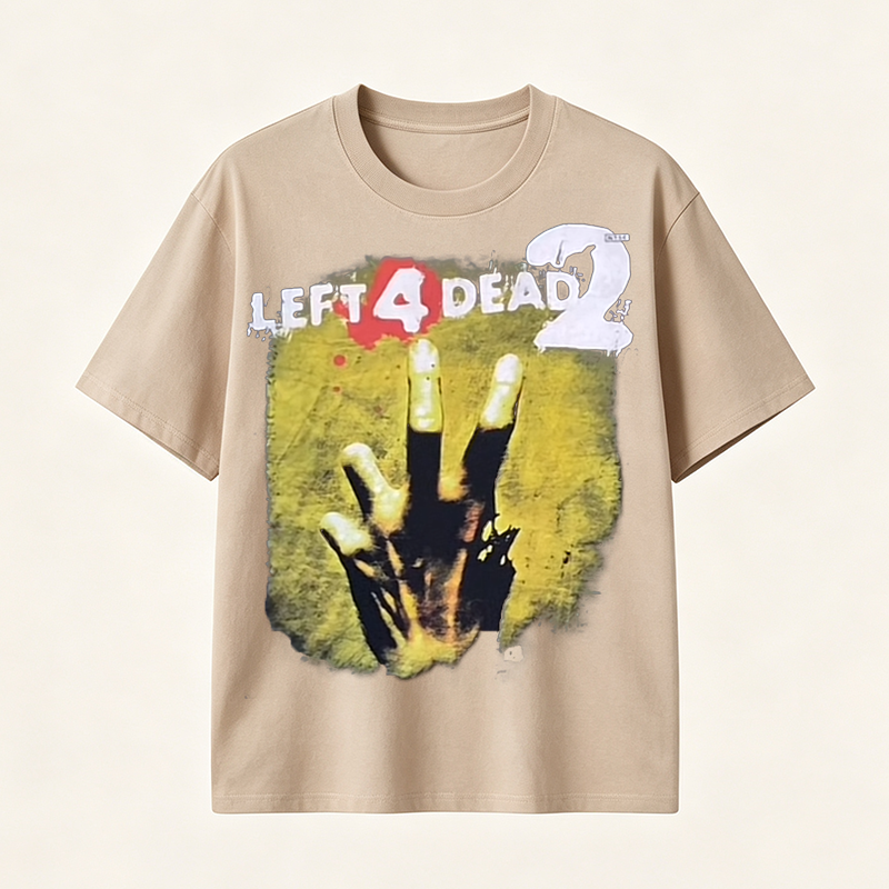Left 4 Dead Inspired Horror Graphic T-Shirt with Zombie Survival Style and Dark Gaming Aesthetic