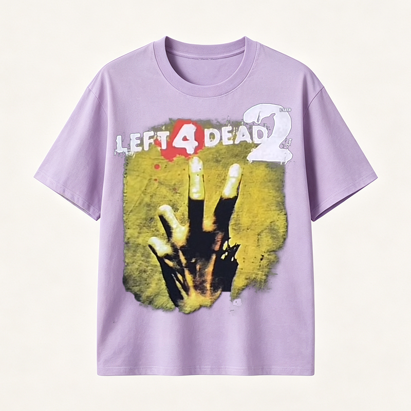 Left 4 Dead Inspired Horror Graphic T-Shirt with Zombie Survival Style and Dark Gaming Aesthetic
