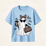 Boo Jee Chic Ghost Halloween T-Shirt with Leopard Print Accessories for Stylish Spooky Season Fans