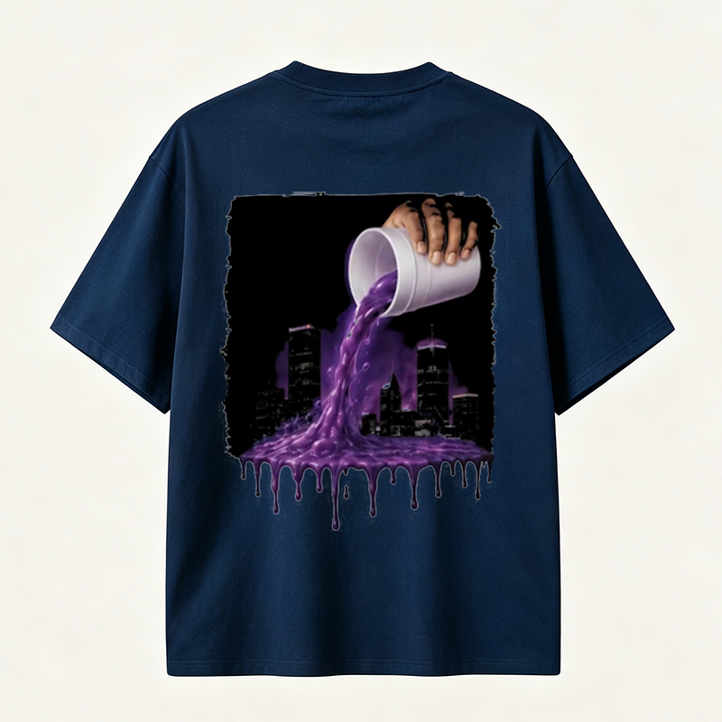 Big Moe Inspired Graphic T-Shirt with Purple Street Art Design and Hip Hop Culture Style