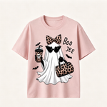 Boo Jee Chic Ghost Halloween T-Shirt with Leopard Print Accessories for Stylish Spooky Season Fans