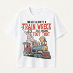 Funny Train Wreck T-Shirt with Retro Locomotive Design and Playful Toot Toot Humor