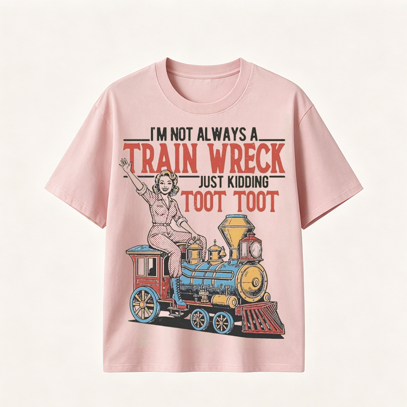 Funny Train Wreck T-Shirt with Retro Locomotive Design and Playful Toot Toot Humor