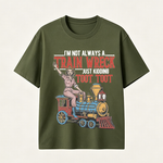 Funny Train Wreck T-Shirt with Retro Locomotive Design and Playful Toot Toot Humor