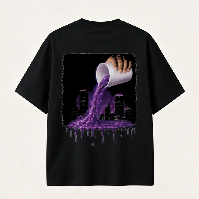 Big Moe Inspired Graphic T-Shirt with Purple Street Art Design and Hip Hop Culture Style