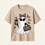 Boo Jee Chic Ghost Halloween T-Shirt with Leopard Print Accessories for Stylish Spooky Season Fans