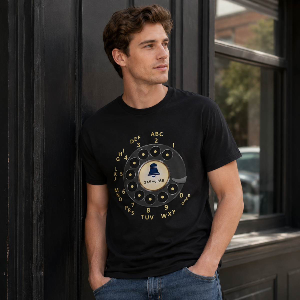 Vintage Rotary Phone Dial Pattern T-Shirt--VINT001